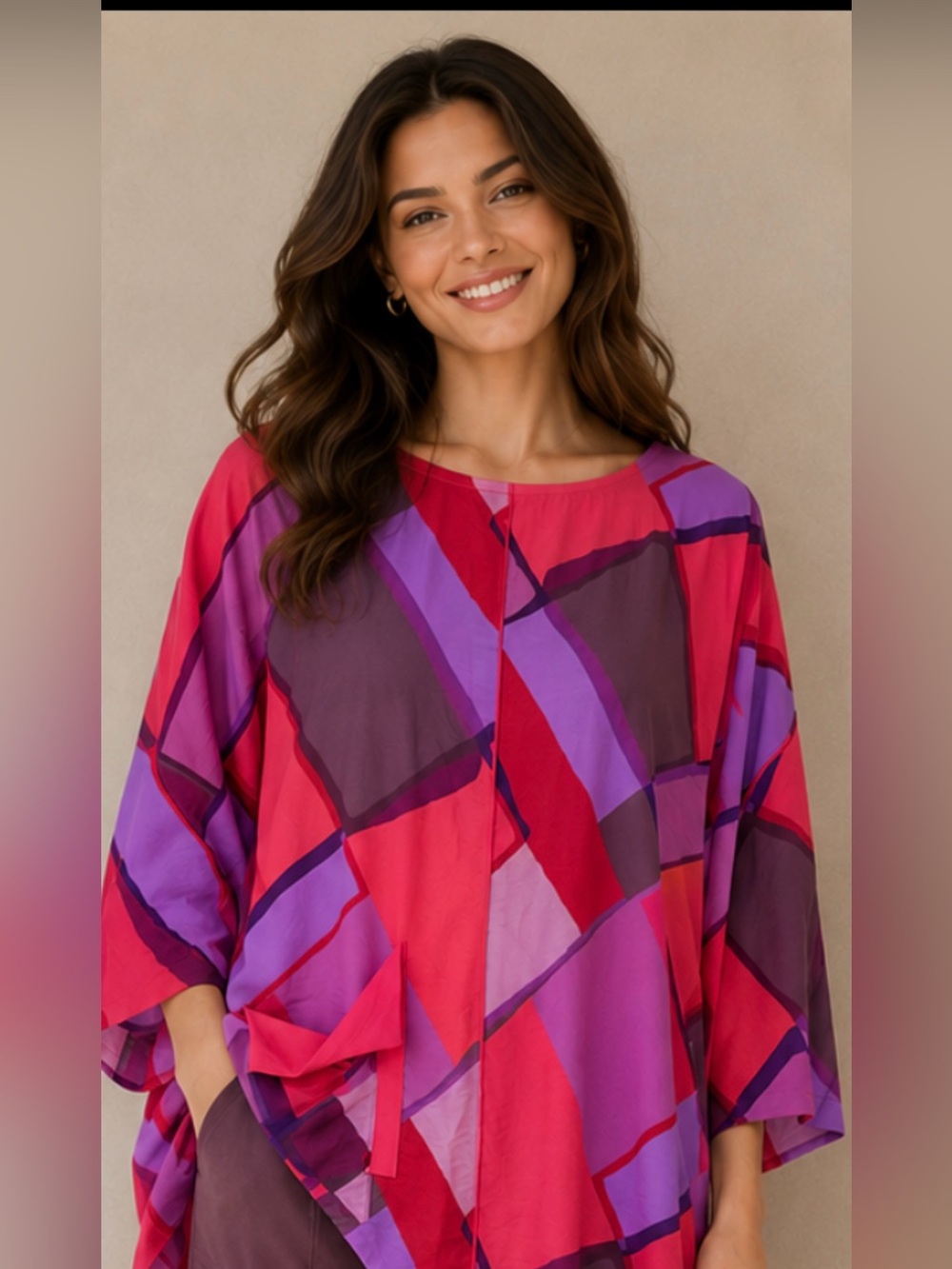 IC COLLECTION Coral, Purple Geometric Tunic Size XXL NWT $125